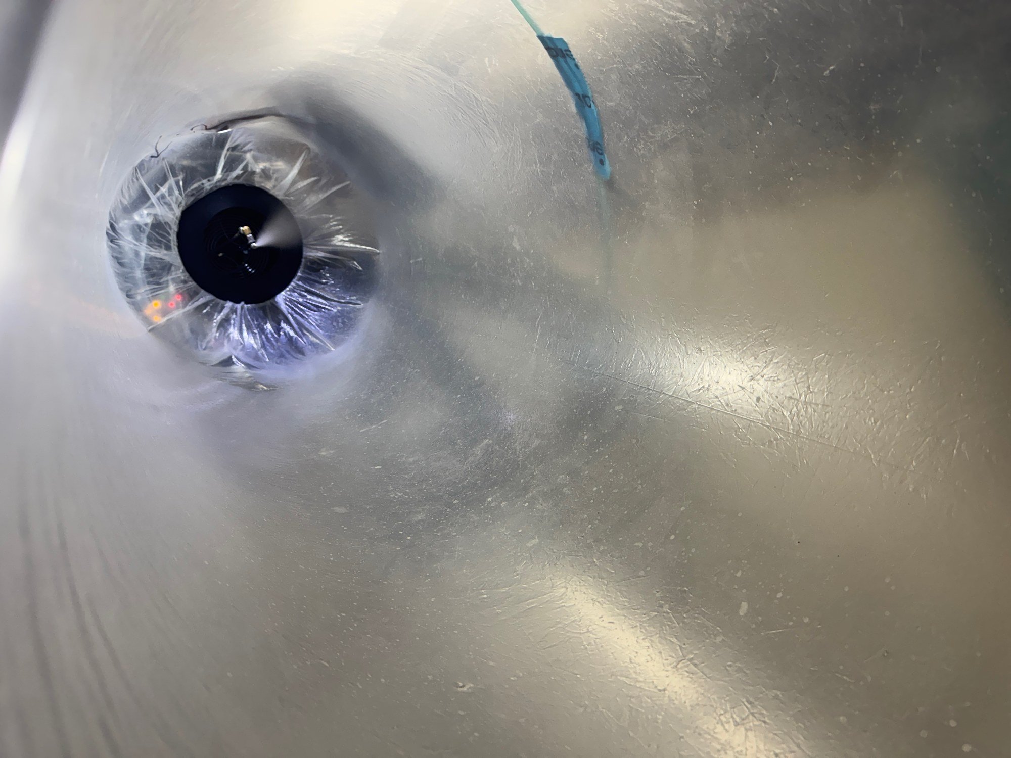 Aeroseal sealant mist inside ductwork during Daffy Ducts duct sealing service